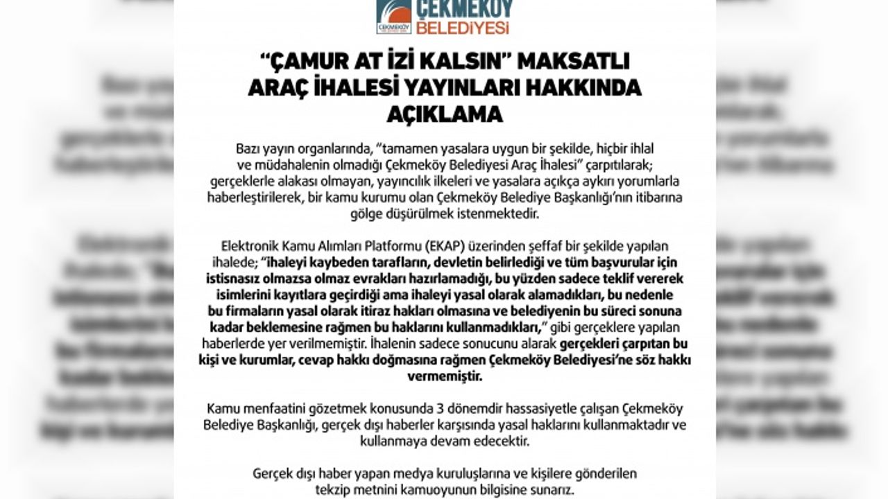 “ÇAMUR AT İZİ KALSIN” MAKSATLI ARAÇ İHALESİ YAYINLARI HAKKINDA AÇIKLAMA