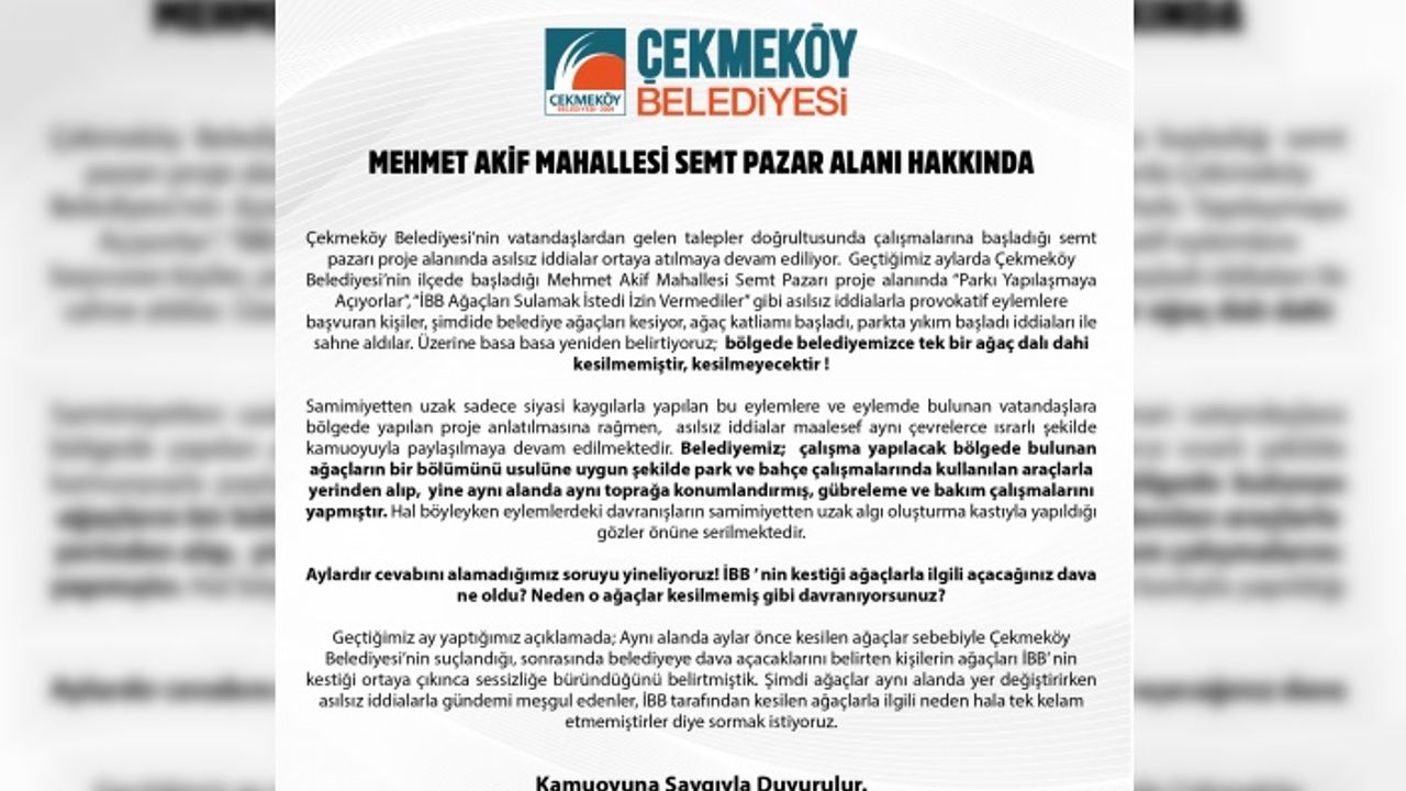 MEHMET AKİF MAHALLESİ SEMT PAZAR ALANI HAKKINDA AÇIKLAMA